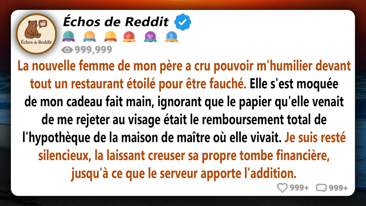 La nouvelle femme de mon père s'est moquée de moi pendant le dîner - tout le monde a ri jusqu'à ce..
