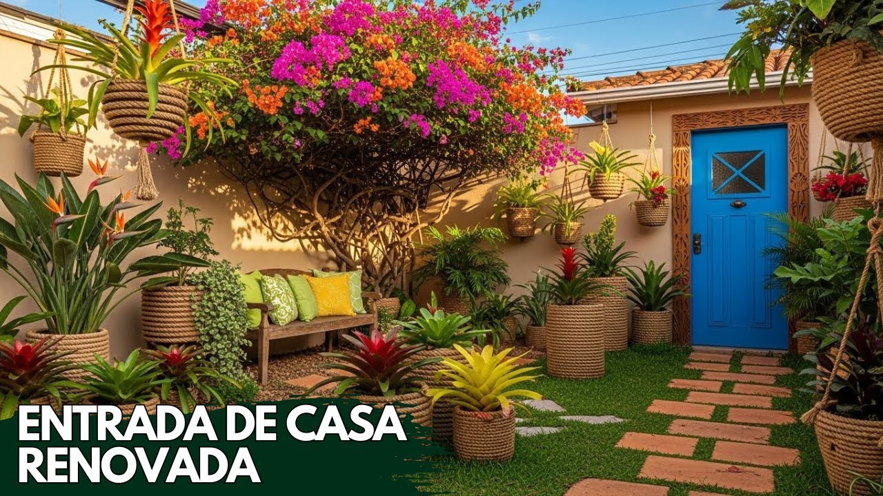 Como Criar um Oásis Tropical na Entrada da Sua Casa Usando Materiais Reciclados