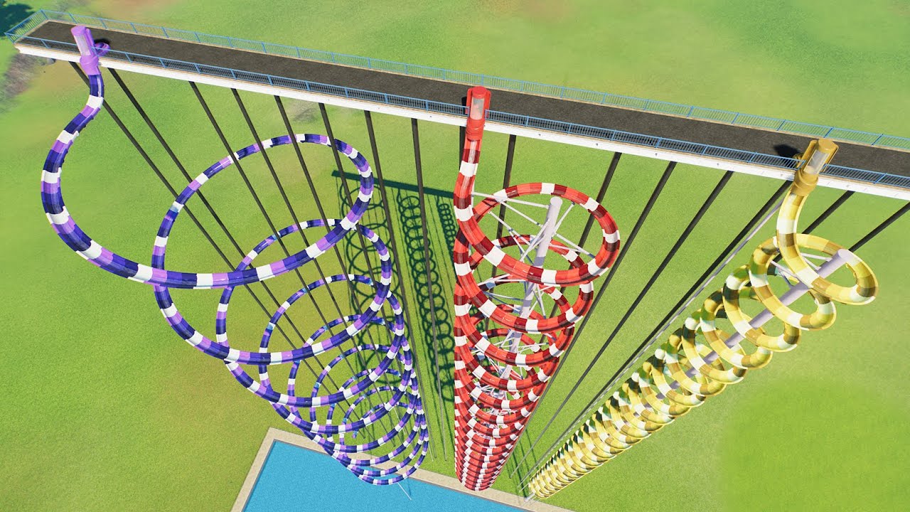 Small To Big Spiral Trap Door Water Slides - Planet Coaster 2