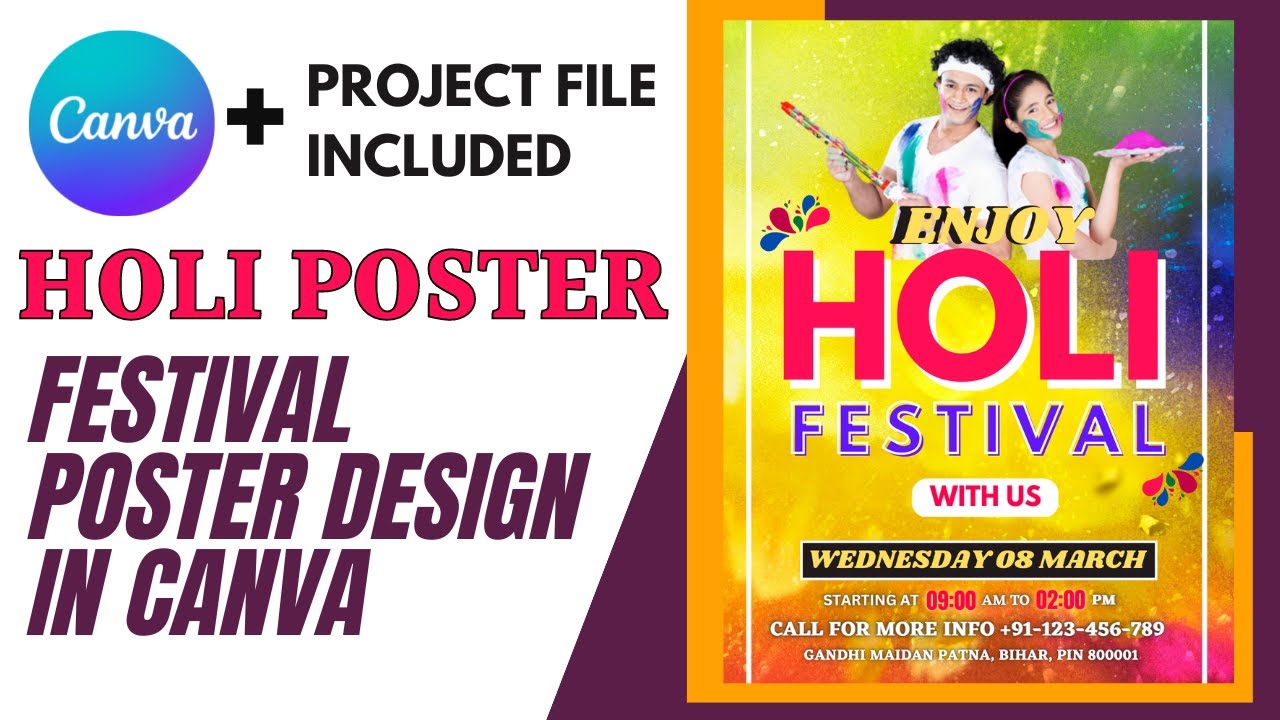 Holi Poster || Happy Holi Poster Design || How To Creat Holi Poster On Canva Free || Canva Tutorial