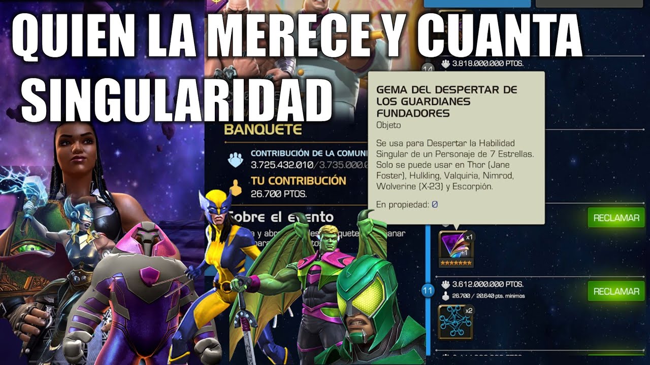 Cuál es el mejor CAMPEÓN para darle la GEMA DEL DESPERTAR DE LOS GUARDIANES +NIVEL SINGULARIDAD MCOC