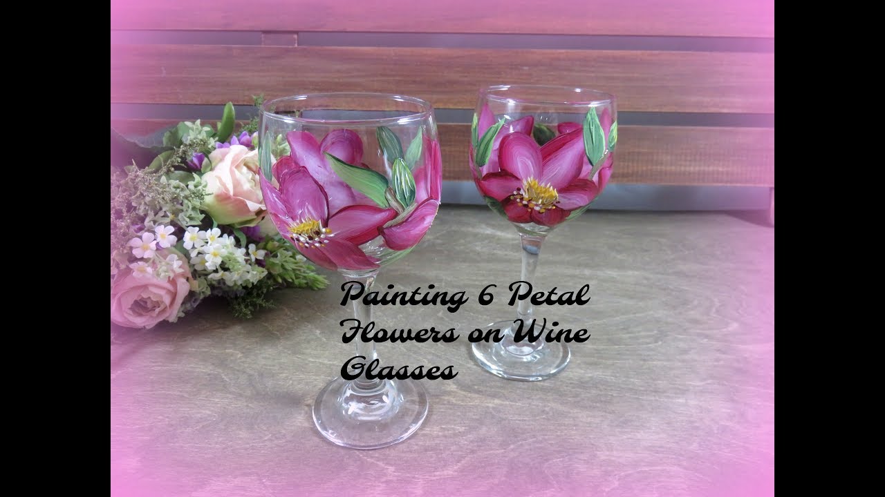 Painting 6 Petal Flowers on Wine Glasses | Painting Wine Glass Painting |Tutorial | Aressa | 2018
