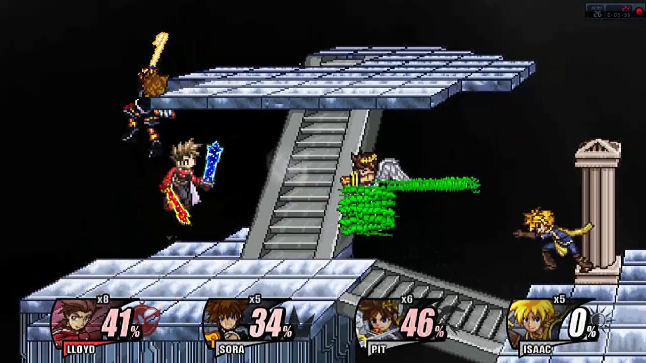 super smash flas 2 lloyd vs sora vs pit vs isaac