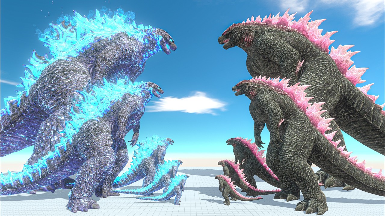 Supercharged Godzilla vs. Evolved Godzilla - Blue and Pink Most Powerful?