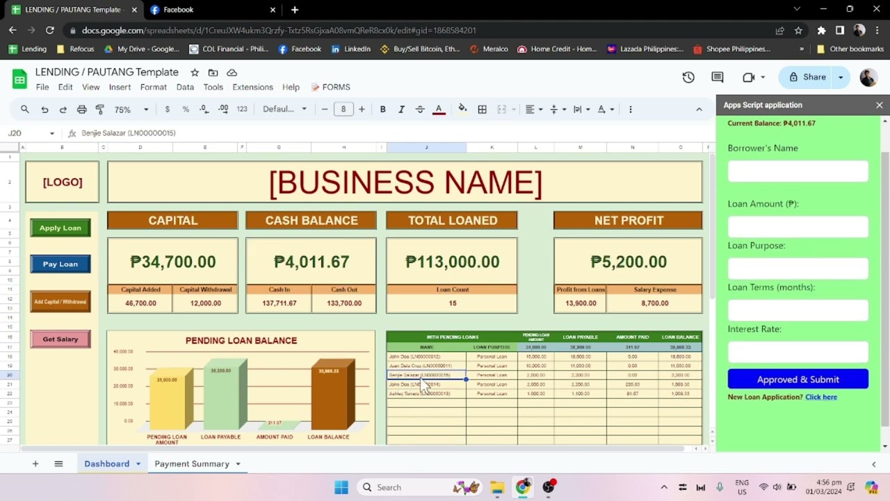 Lending / Pautang Template - Google Sheets (Tagalog)