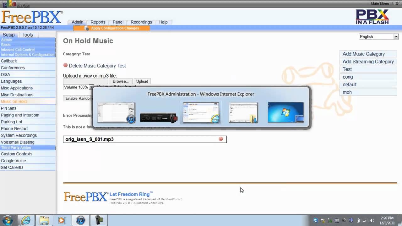 Solved - Uploading MOH - Music on hold - to FreePBX