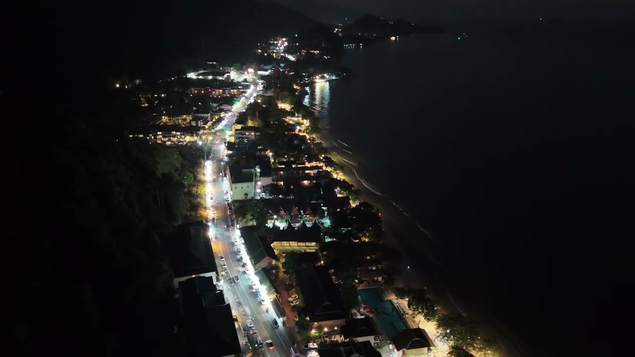 DJI 20260125125249 0036 D White Sand Beach View from Sea Thailand Koh Chang by night