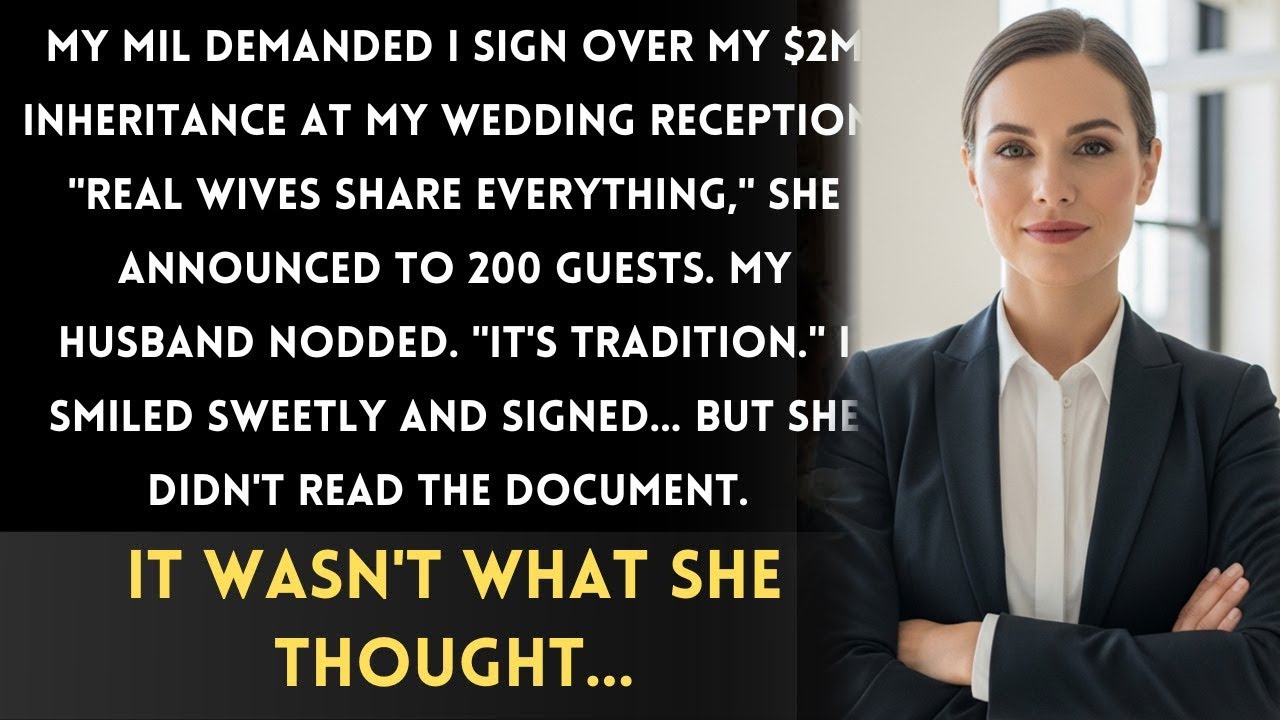 My Mother-in-Law Demanded I Sign Over My $2M Inheritance at My Wedding. I Said Of Course