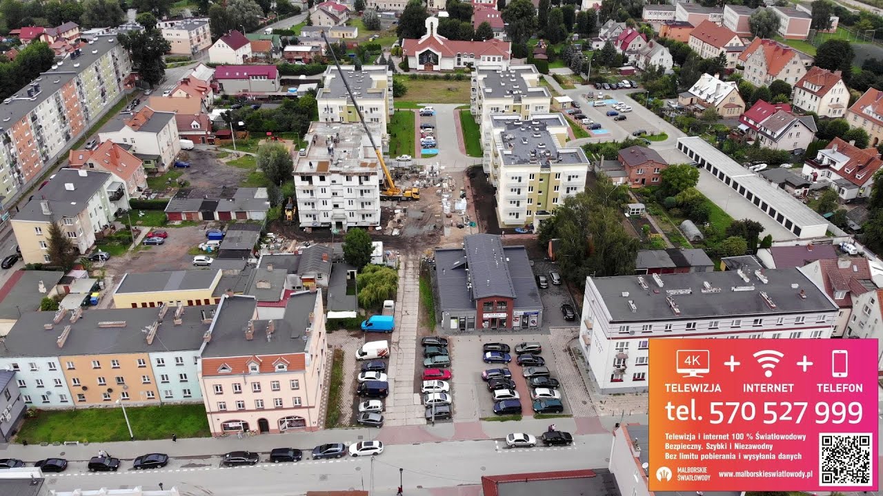 Światłowody na Dworcowej. Zobacz Nowy Dwór Gdański z lotu ptaka