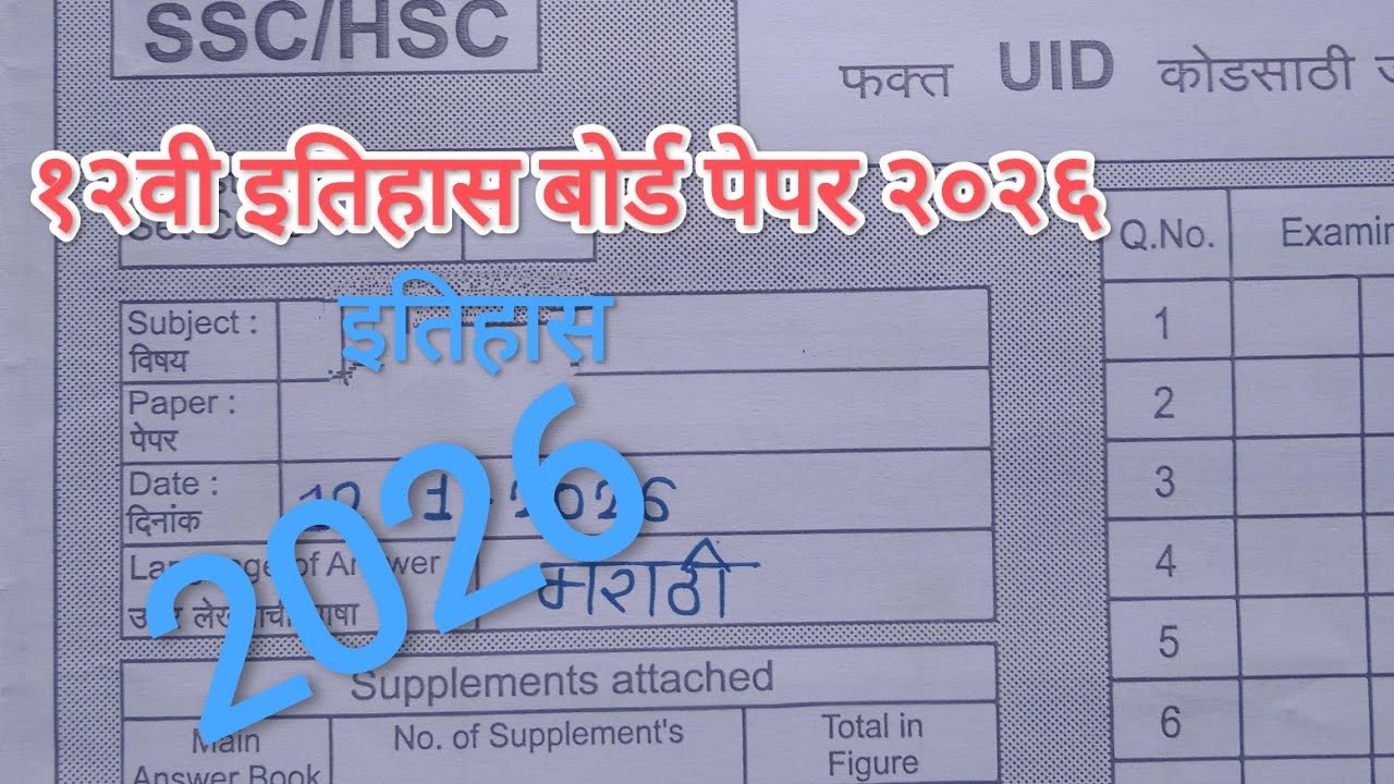 12th history board paper 2026|Std 12th history board इयत्ता 12वी इतिहास | बोर्ड प्रश्नपत्रिका 2026|