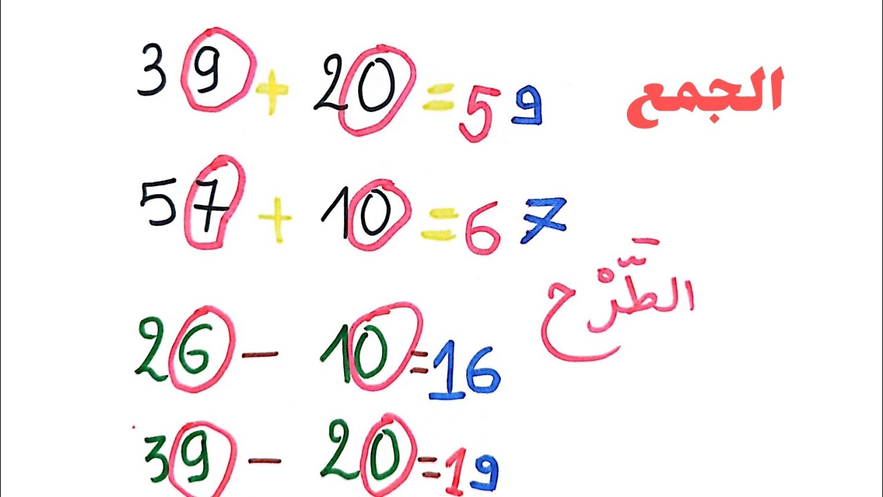 الجمع والطرح أفقيا