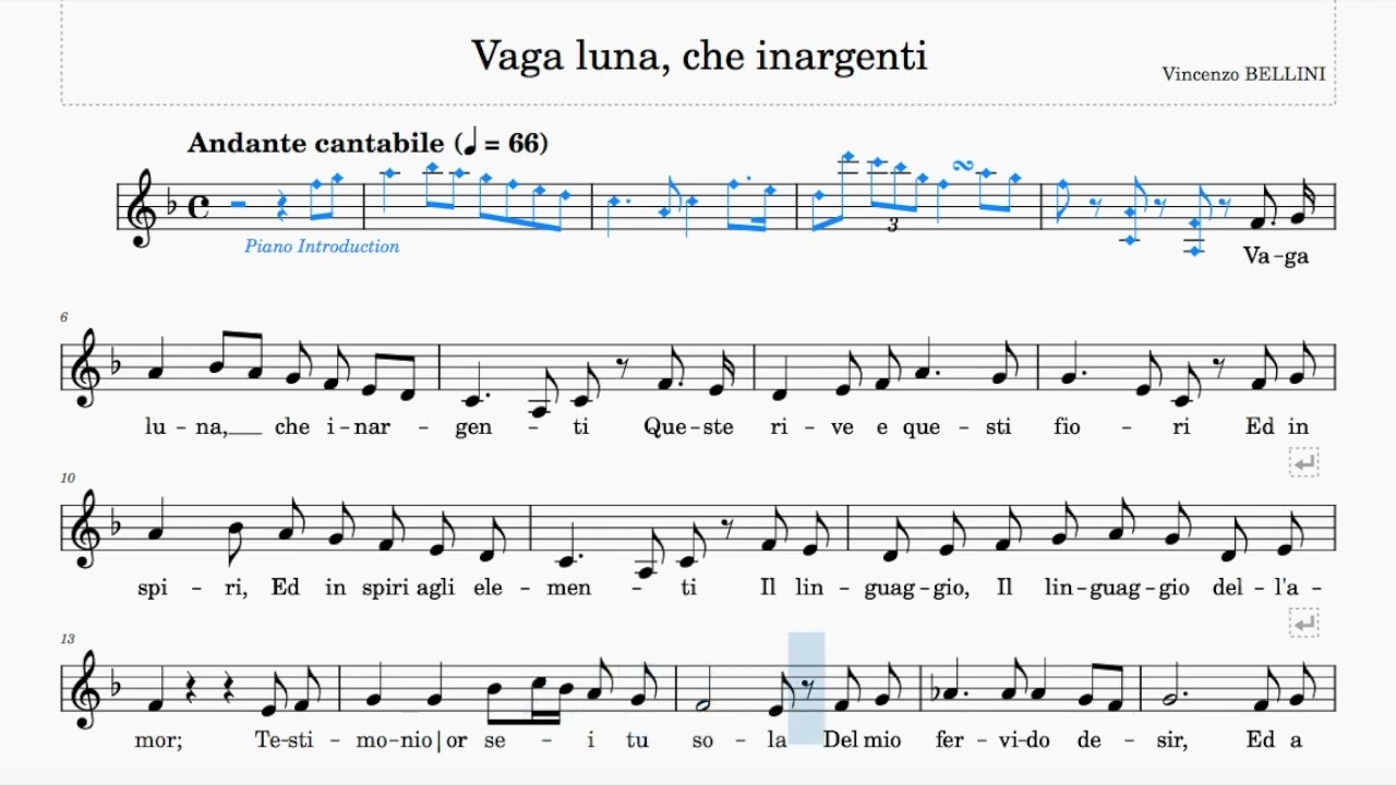Vaga luna, che inargenti (Bellini) | F major | Trinity Grade 7 | Group E | 66 bpm | Sing-Along