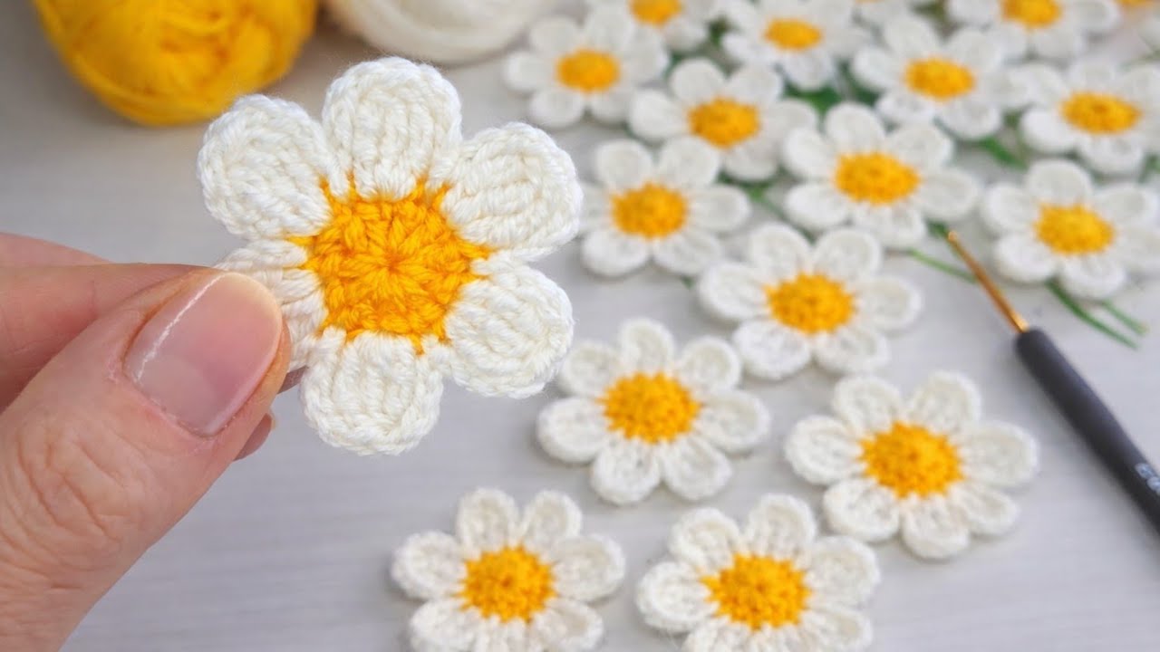 Amazing and Easy Crochet Flower Motif Tutorial💛#crochet #knitting #handmade #flower 