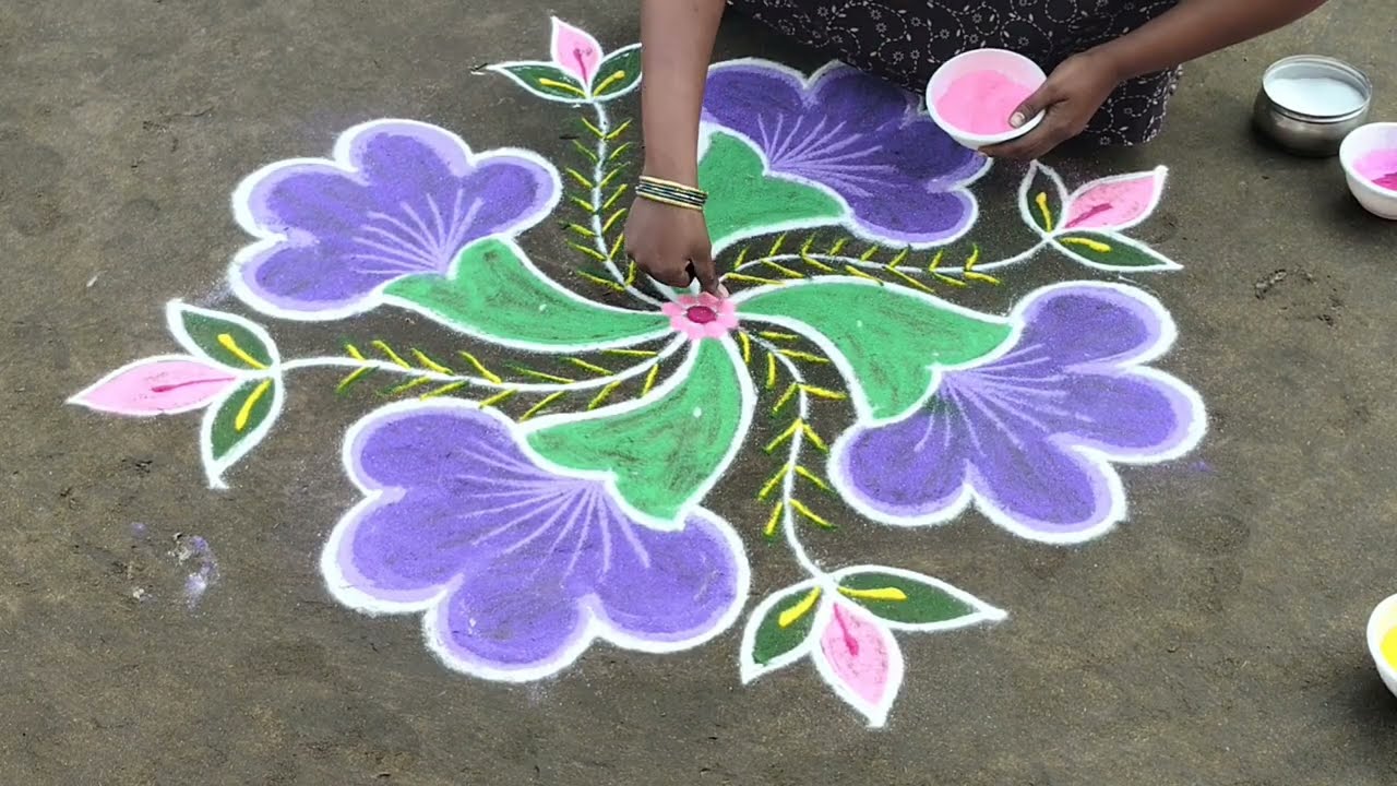 Beautiful flowers rangoli kolam 