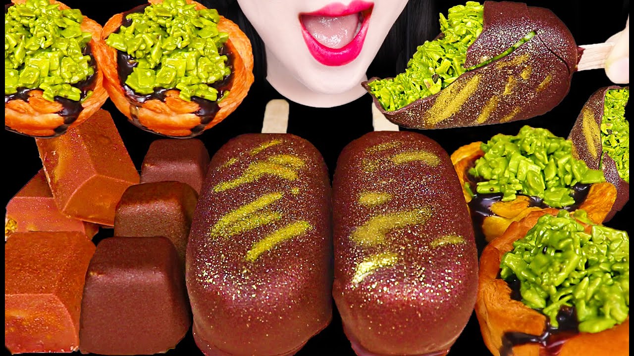 ASMR Dubai Chocolate Popsicle Pistachio Dessert 두바이 초콜릿 팝시클 디저트 먹방 Mukbang, Eating