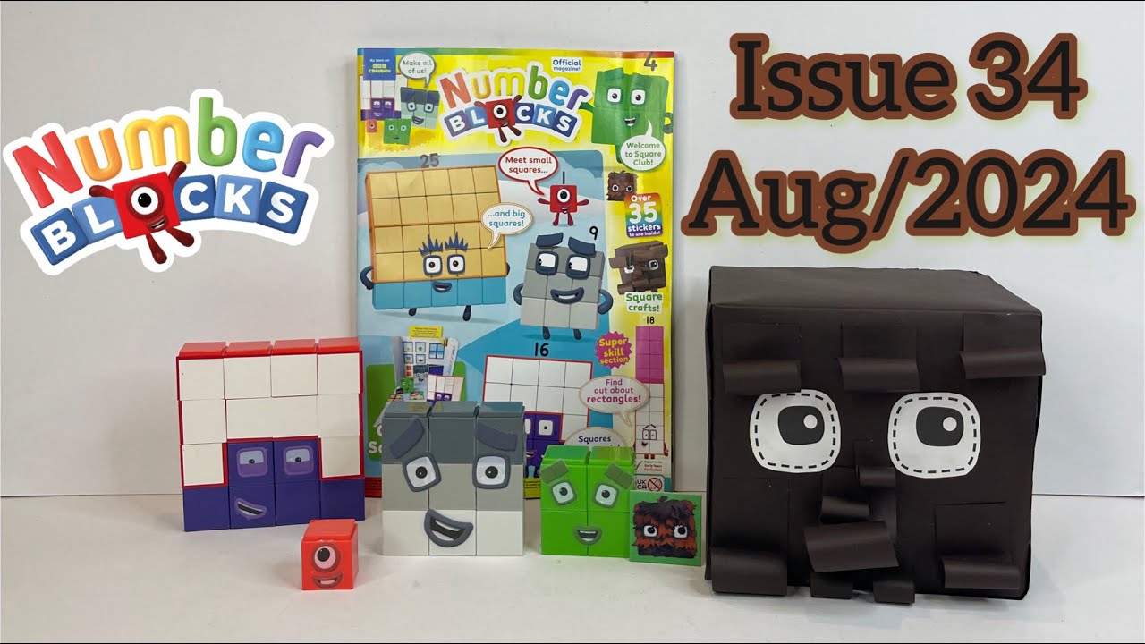 Numberblocks magazine, issue 34, Aug/2024, with Square club playset 🟥🟧🟨🟩🟦