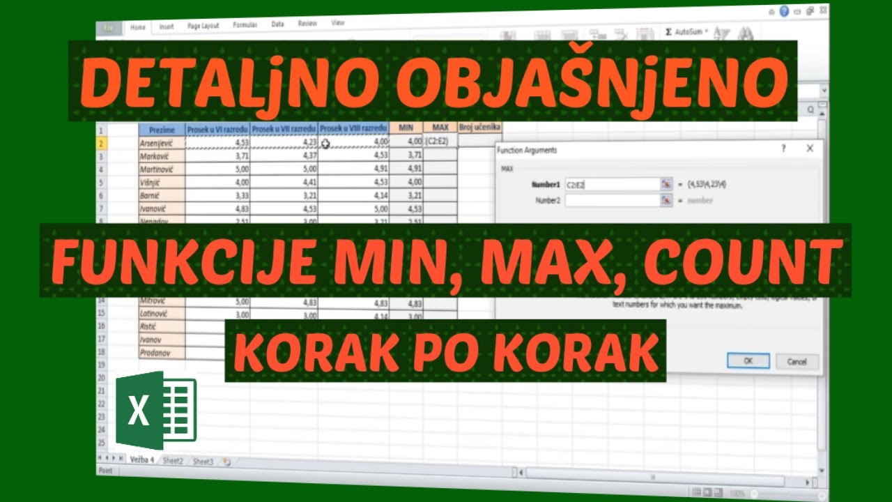 Excel za početnike - Funkcije MIN, MAX, COUNT - Detaljno objašnjeno