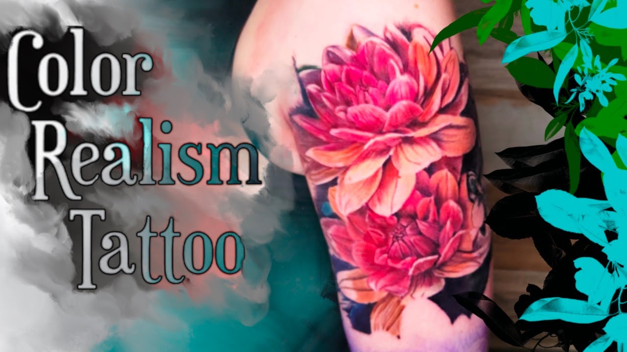 Color Realism Dahlia Flowers - Floral Tattoo Time Lapse (part 1)