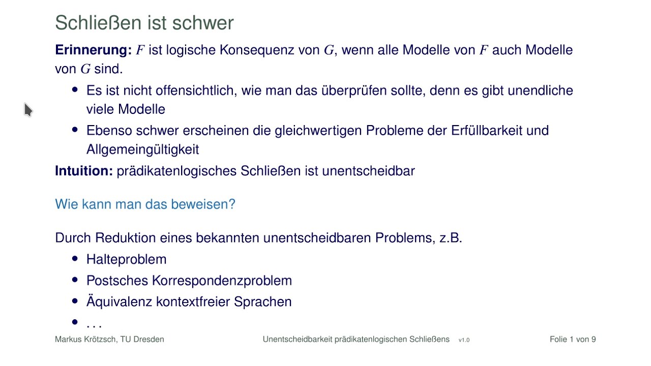 Prädikatenlogisches Schließen ist unentscheidbar