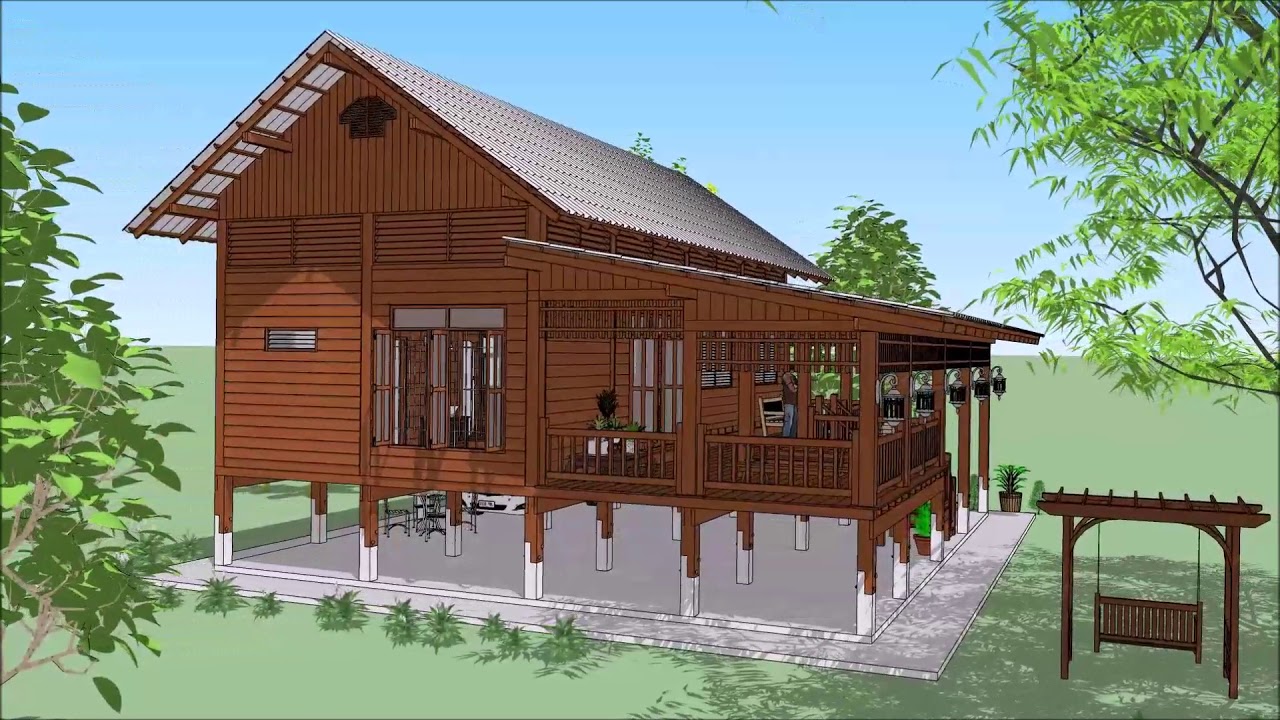 บ้านไม้ยกพื้น  ปาริฉัตร  EP. 2 ( No 108 ) SketchUp by : i. pakdee