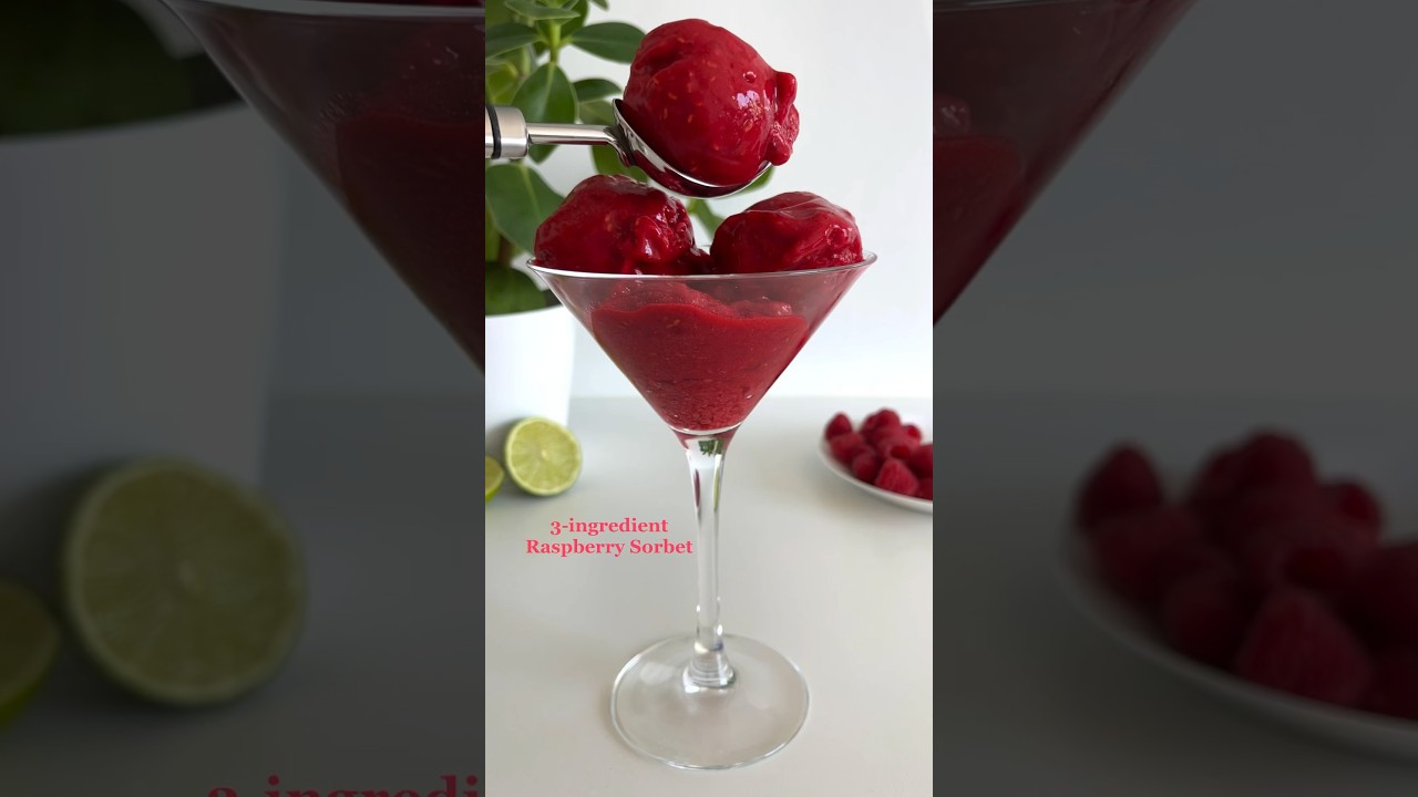 3-ingredient Raspberry Sorbet🤩 #easyrecipes #sorbet #easydessert #quickdessert