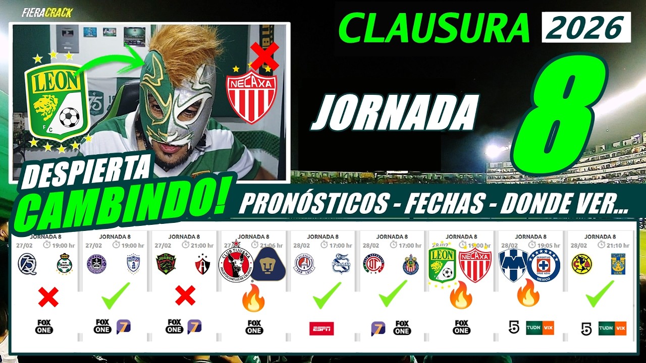 ✅ PRONÓSTICOS - FECHAS - HORARIOS - DONDE VER ✅ JORNADA 8 LIGA MX CLAUSURA 2026 ✅ MIS PREDICCIONES