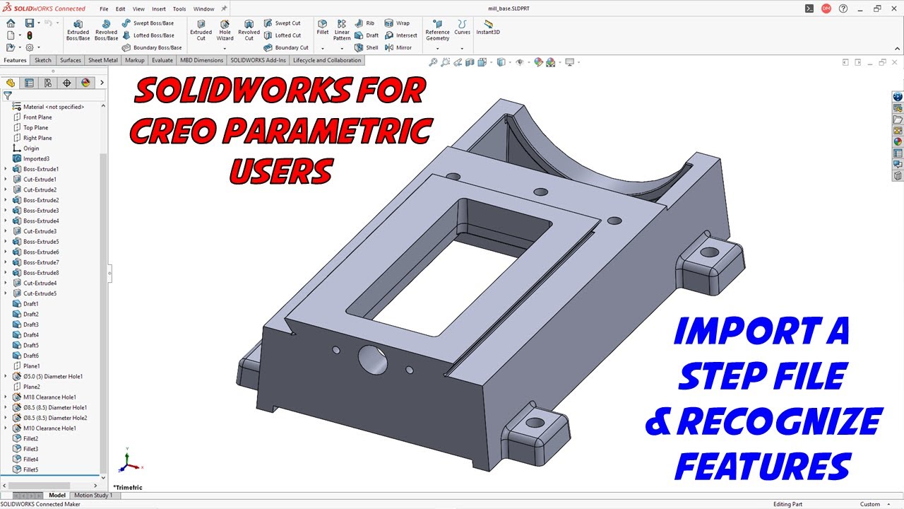 Как импортировать STEP-файлы и распознавать элементы в SolidWorks