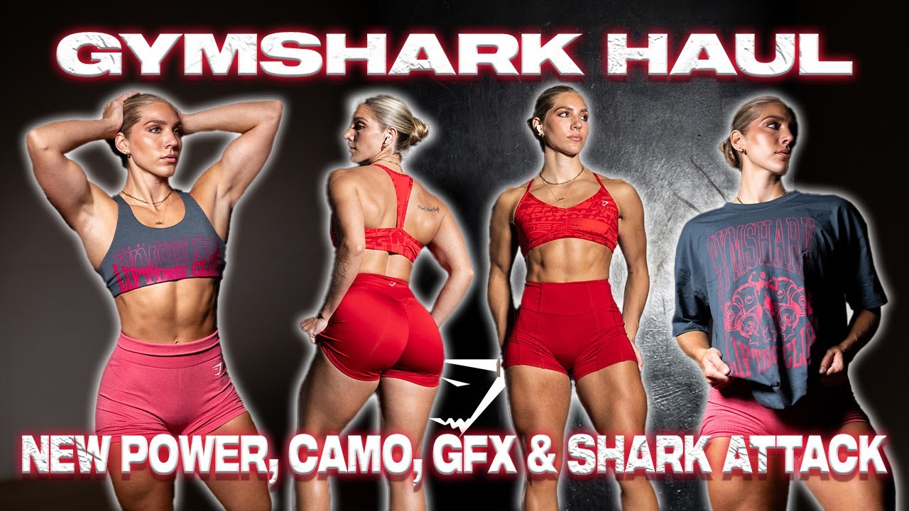 GYMSHARK NEW RELEASES TRY ON HAUL- NEW POWER, CAMO, GRAPHICS & SHARK ATTACK