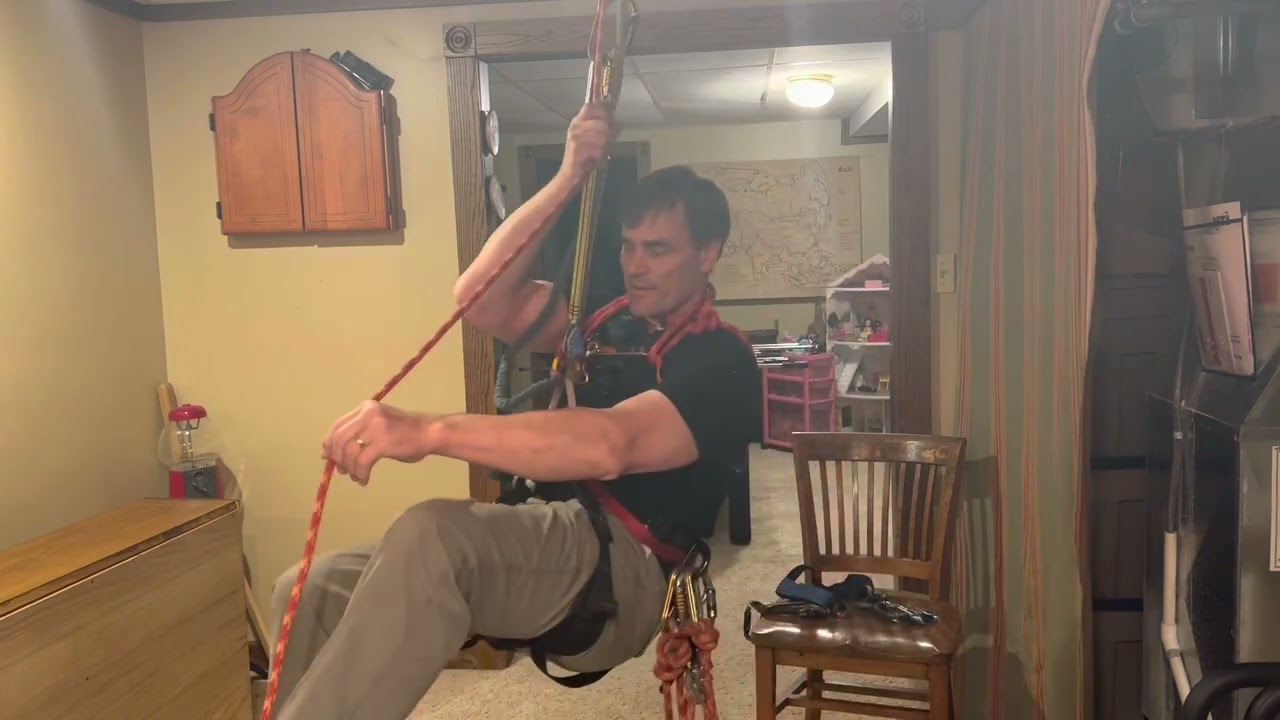 Beginning fundamentals of the foot lock method of climbing rope.