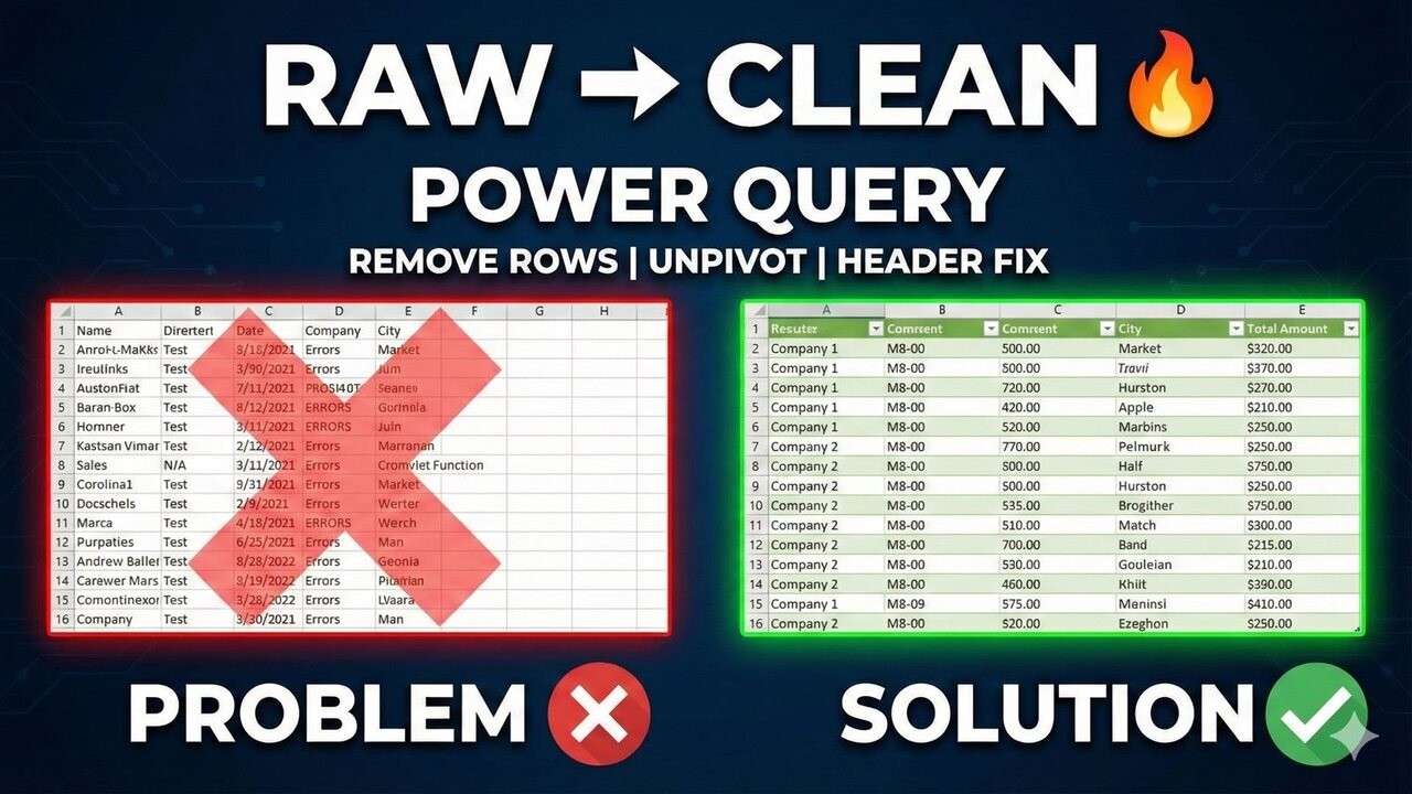 Power Query দিয়ে Real Practical Data Cleaning | Remove Rows, Header Fix, Unpivot Explained