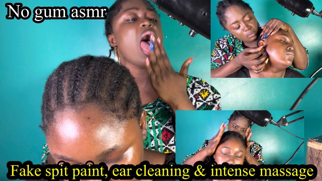 Asmr✨No gum Fake spit paint and intense scalp massage with tools on corn row