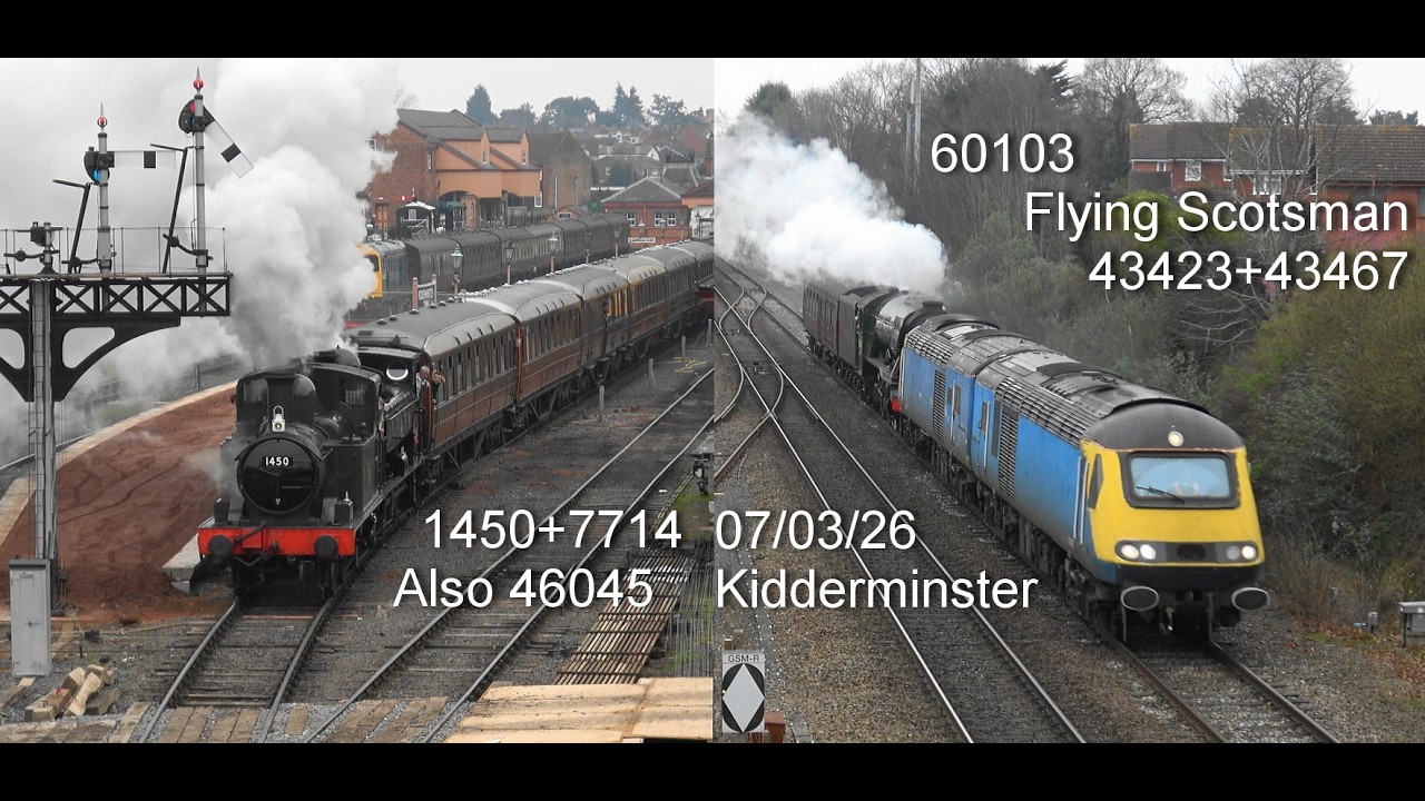 NEW!! 43423+43467+60103 Flying Scotsman. Also 1450+7714 & 46045. Kidderminster, 07/03/26.