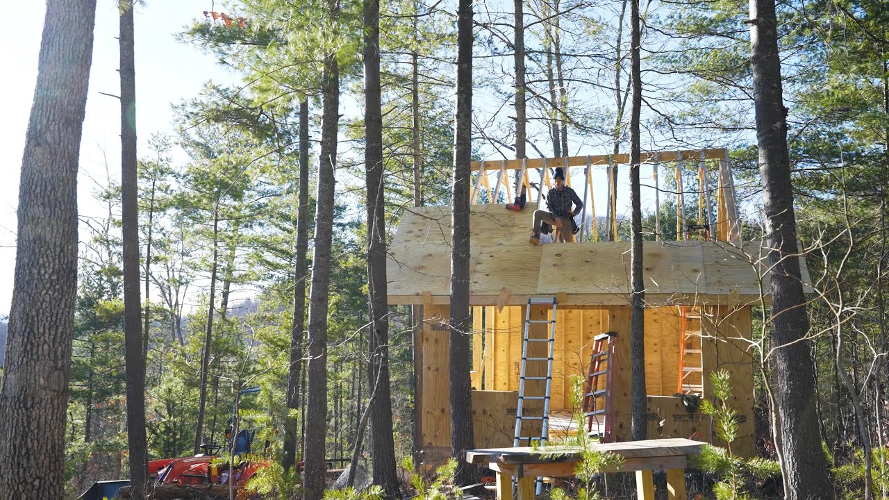 Race to get a Roof - Offgrid Mountain Cabin Build Ep.28