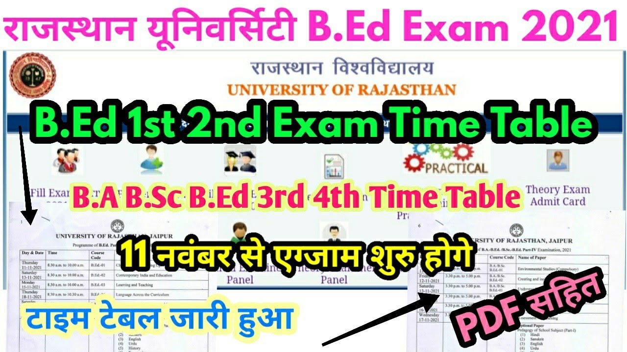 Rajasthan University B.Ed 1st 2nd Exam 2021 Time Table जारी हुआ | RU B.A B.Sc BEd 3rd 4th Time Table
