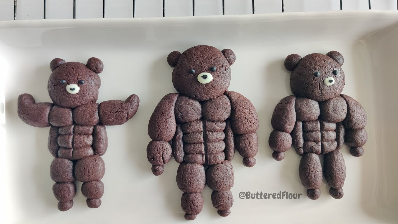 Muscle bear cookies | Chocolate cookies | No cookie cutter required!