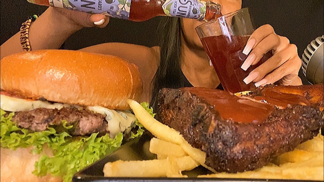 ASMR | MUKBANG Burger 🍔 Pork Ribs and Fries 🍟| ⚠️Watch DOMINION on YouTube ⚠️