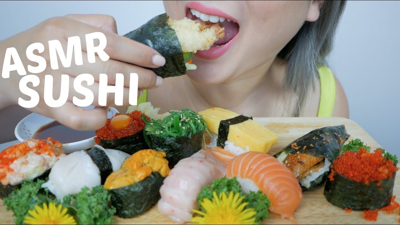 SUSHI ASMR *NO Talking Eating Sounds | N.E Let's Eat