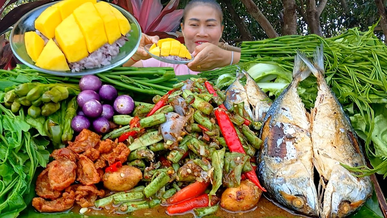 ตำถั่วปลาทูทอดหนังไก่กรอบตบท้ายด้วยข้าวเหนียวมะม่วงหวานๆจ้า|3มีนาคม2025