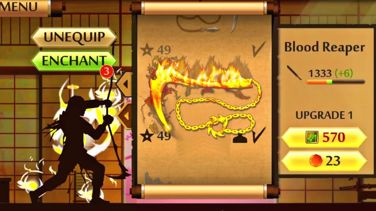 Shadow Fight 2 Super Yellow Magic Blood Reaper | The Most Powerful Kusarigama Weapon