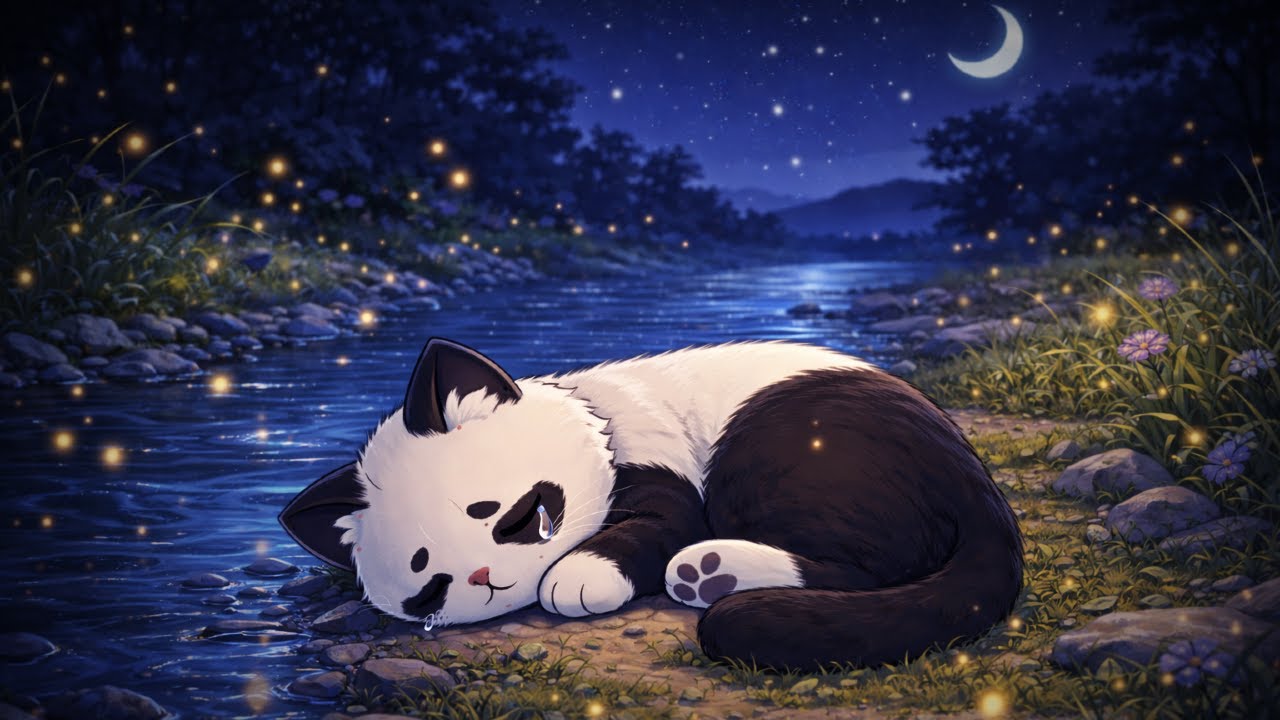 Moonlight Lofi 🌙 | Cat Sleeping by the River
