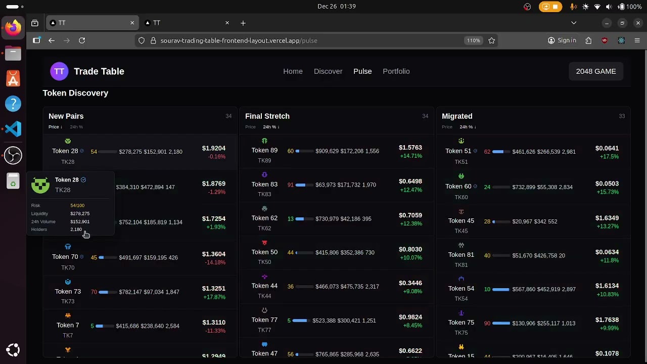 Token Discovery UI &ndash; Axiom-Inspired Frontend Demo