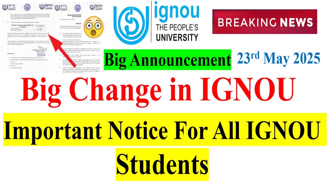 😮{ Breaking News } Big Change in IGNOU | Important Notice For All IGNOU Students | Credit Transfer