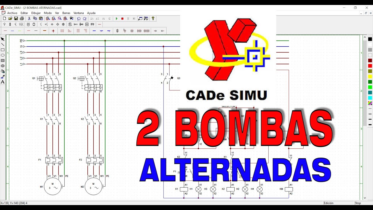 Conexión de 2 Bombas Alternadas Manual - Automático: Cade Simu V3.0