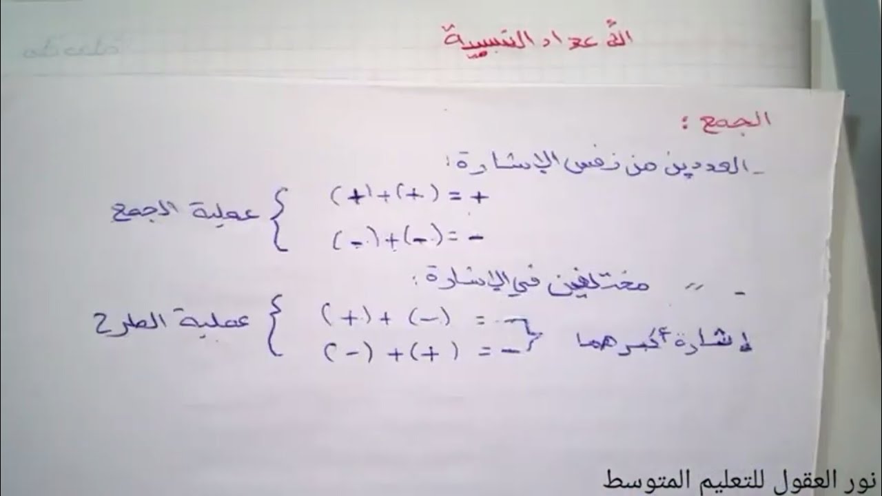 الاعداد النسبية مراجعة الجمع والطرح للسنة الثالثة متوسط