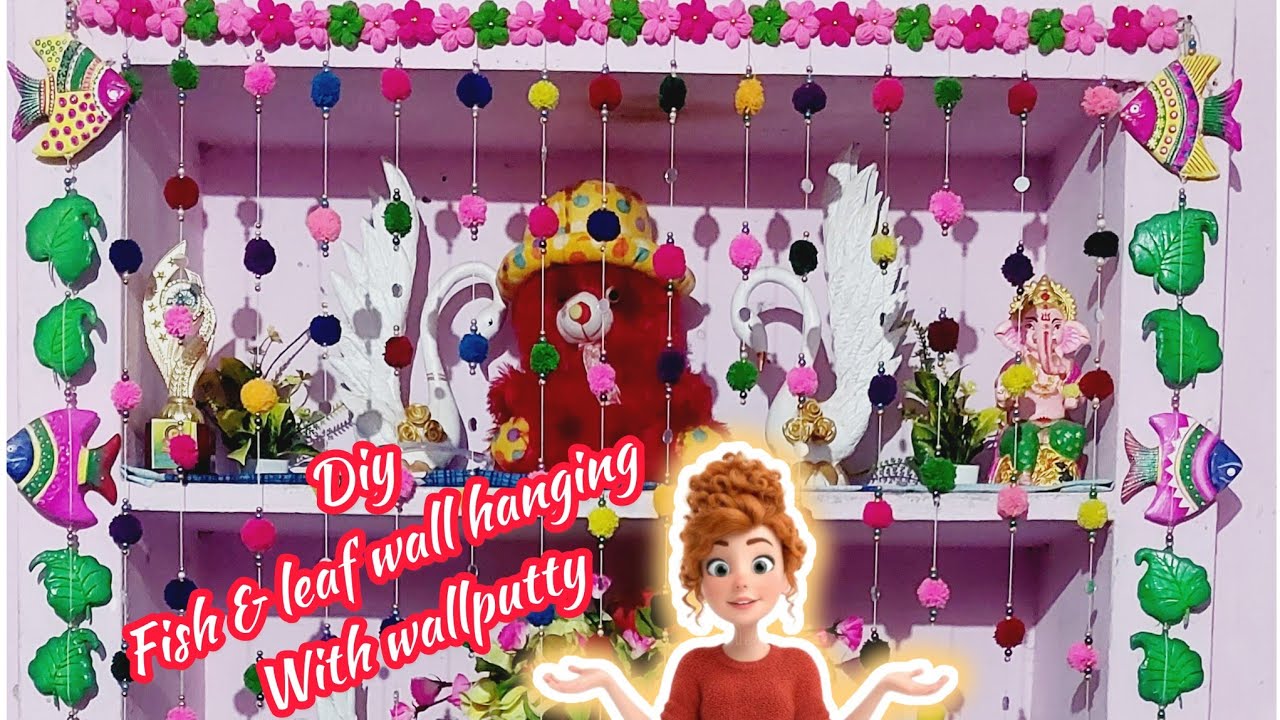 DIY Side door wall hanging craft (wallputty) | New leaf & fish design wall hanging with wallputty