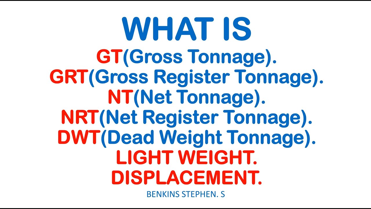 TONNAGE and TONNES Explained. ( GT, GRT, NT, NRT, LIGHT WEIGHT and DEAD WEIGHT )