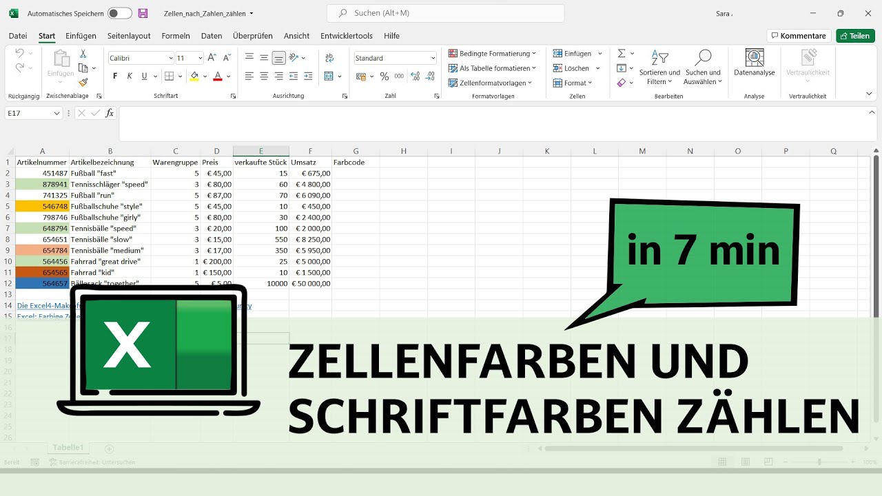 Zellen nach Zellenfarbe und Schriftfarbe z&auml;hlen