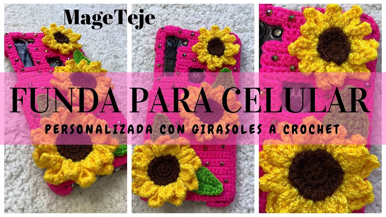 Paso a paso para tejer  FUNDA DE GIRASOLES para tu celular a CROCHET 🌻
