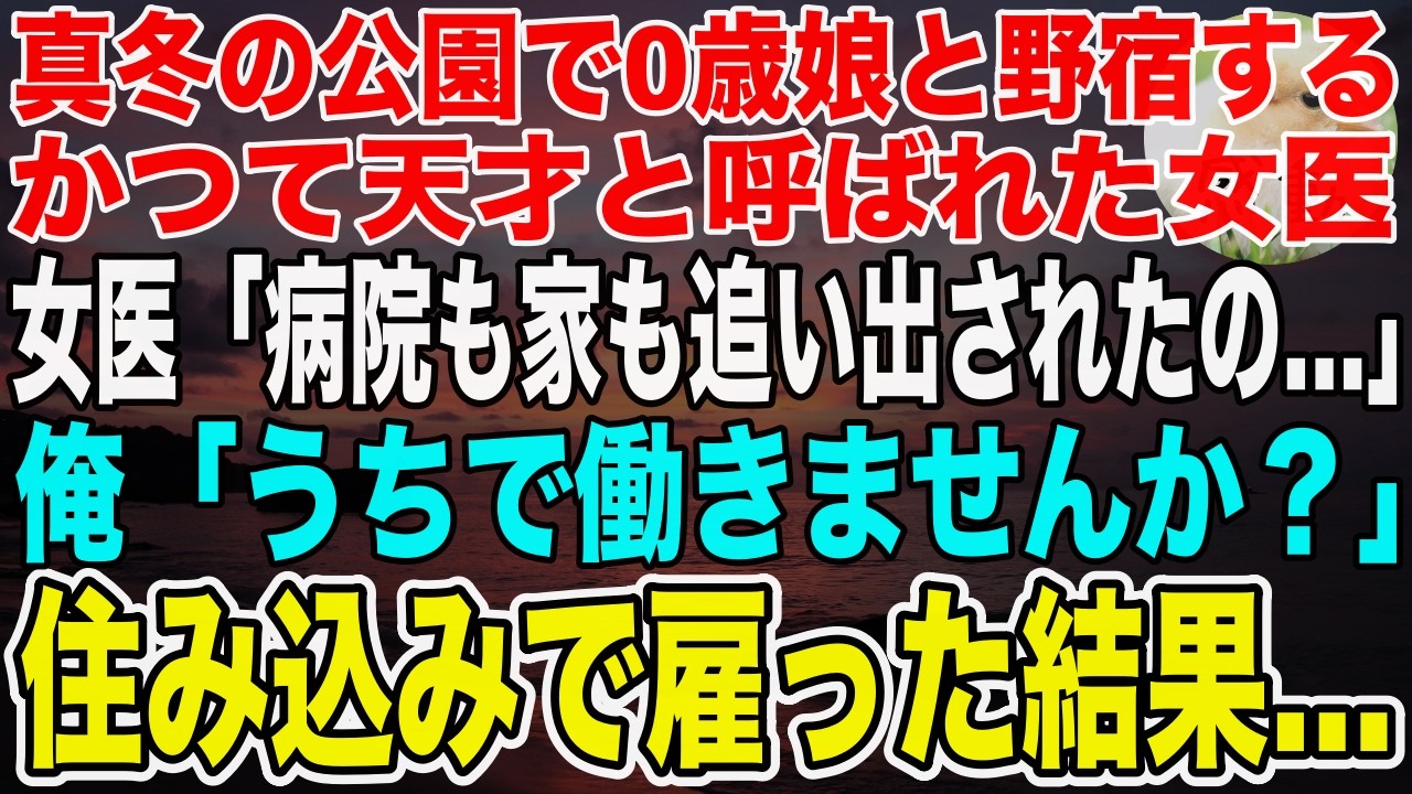 【感動する話】真冬の公園で寝泊まりする、かつて天才と呼ばれた女医→「よかったらウチで働きませんか？」元部下の俺が住み込みで雇った結果…【泣ける話いい話】
