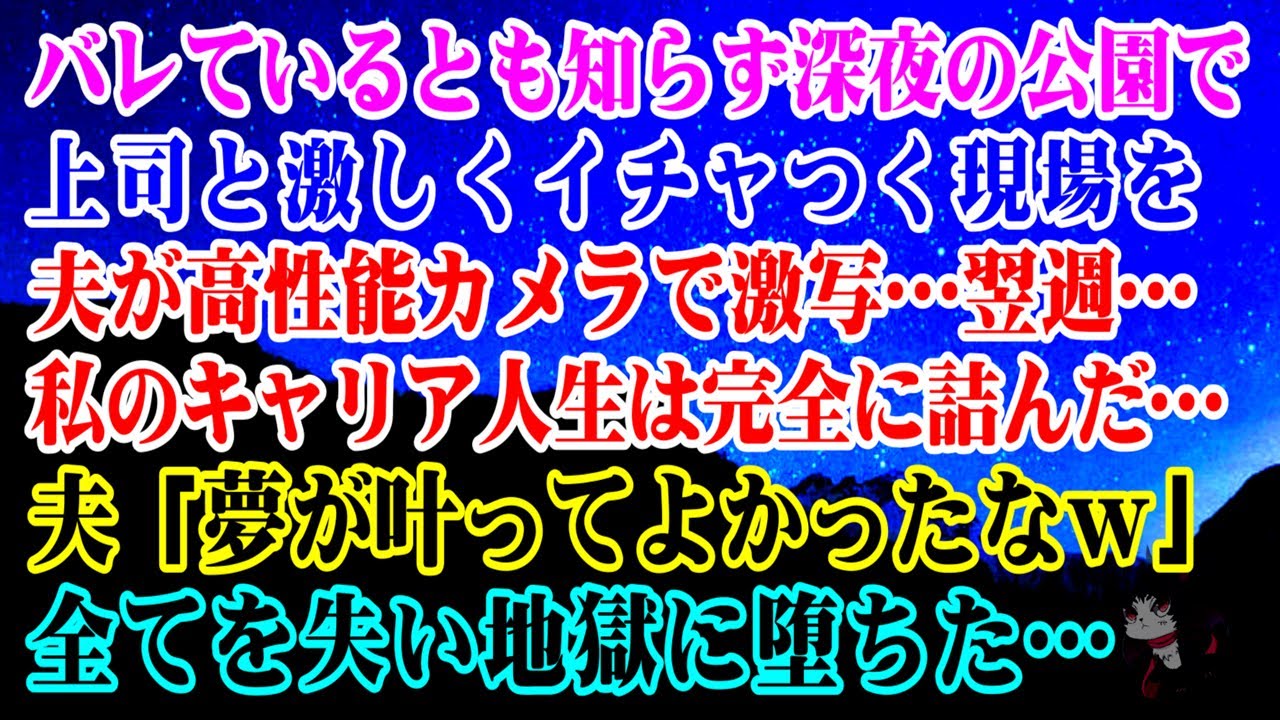 【離婚】バレているとも知らず深夜の公園で上司と激しくイチャつく現場を夫が高性能カメラで激写…人事部宛に届いた封筒で私のキャリア人生は詰んむ…夫「夢が叶ってよかったなｗ」全てを失い地獄に堕ちた【シタ妻】